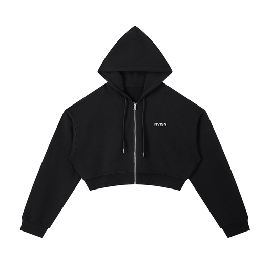 Essential Cropped Zip-Up Hoodie Dark Colors