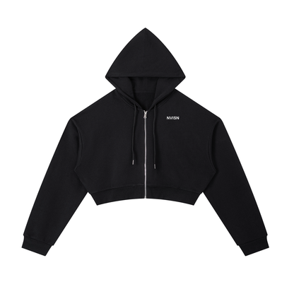 Essential NVISN Cropped Zip-Up Hoodie Dark Colors