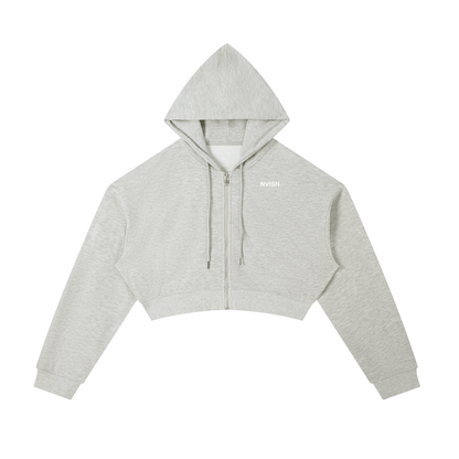 Essential NVISN Cropped Zip-Up Hoodie Dark Colors